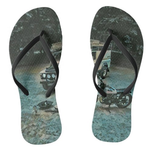 Retro motorcycle gift flip flops