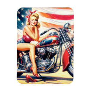 Retro Motorcycle Pin Up Magnet