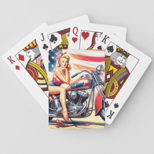 Retro Motorcycle Pin Up Poker Cards