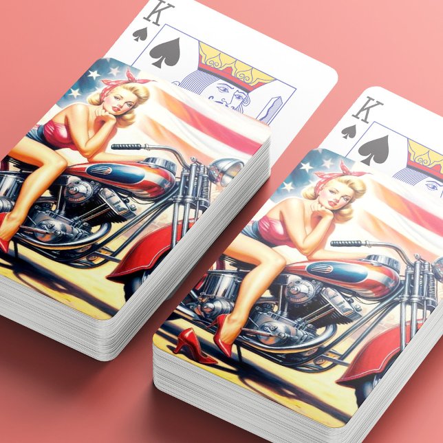 Retro Motorcycle Pin Up Poker Cards (Creator Uploaded)