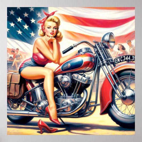 Retro Motorcycle Pin Up Poster