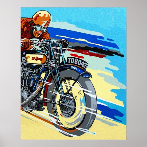 Retro motorcycle racer painting poster