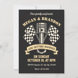 Retro motorcycle racing mechanic machine wedding invitation
