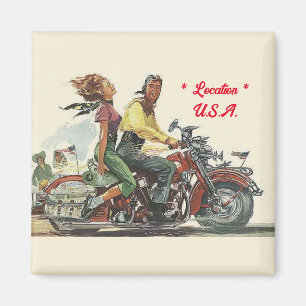 Retro Motorcycle Ride, Vintage Style Personalized Magnet