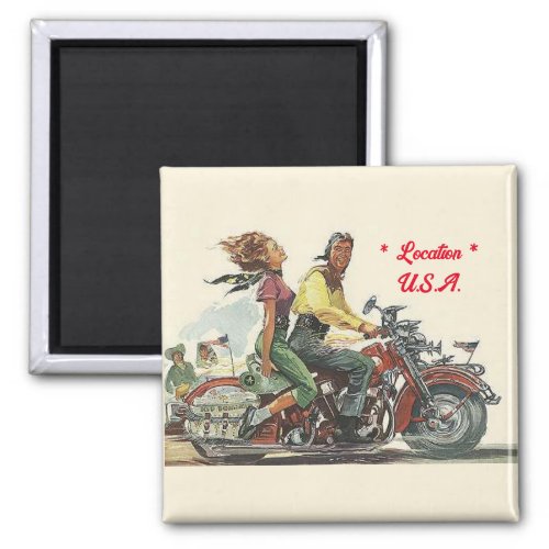 Retro Motorcycle Ride Vintage Style Personalized Magnet
