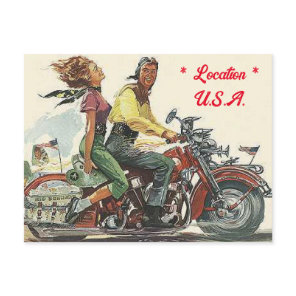 Retro Motorcycle Ride, Vintage Style Personalized Postcard
