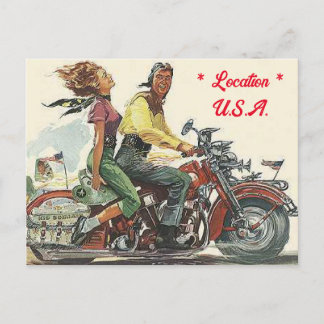 Retro Motorcycle Ride, Vintage Style Personalized Postcard