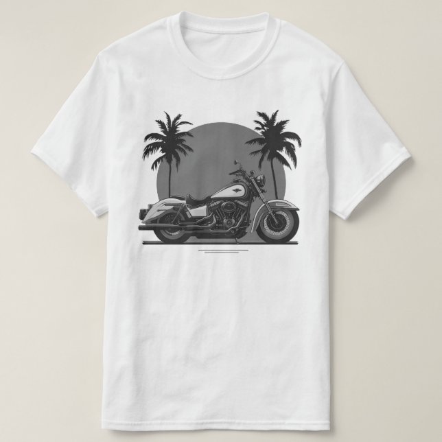Retro Motorcycle Rider Black & White Sunset Biker T-Shirt (Design Front)