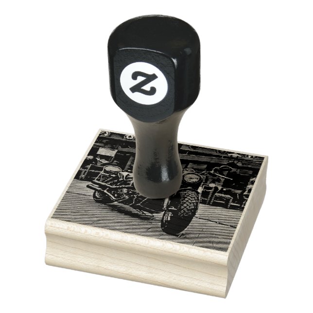 retro motorcycles motorcyclist gift rubber stamp (Stamp)