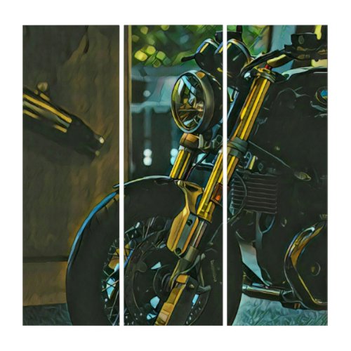retro motorcycles motorcyclist gift triptych