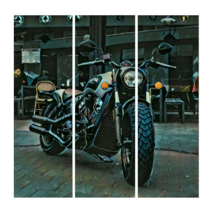 retro motorcycles motorcyclist gift triptych