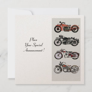 RETRO MOTORCYCLES PARTY ,Gold White Red Black Invitation