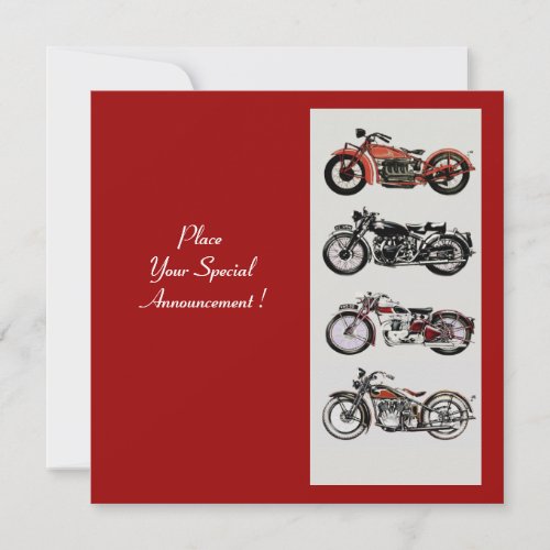 RETRO MOTORCYCLES  PARTY Red Black White Grey Invitation