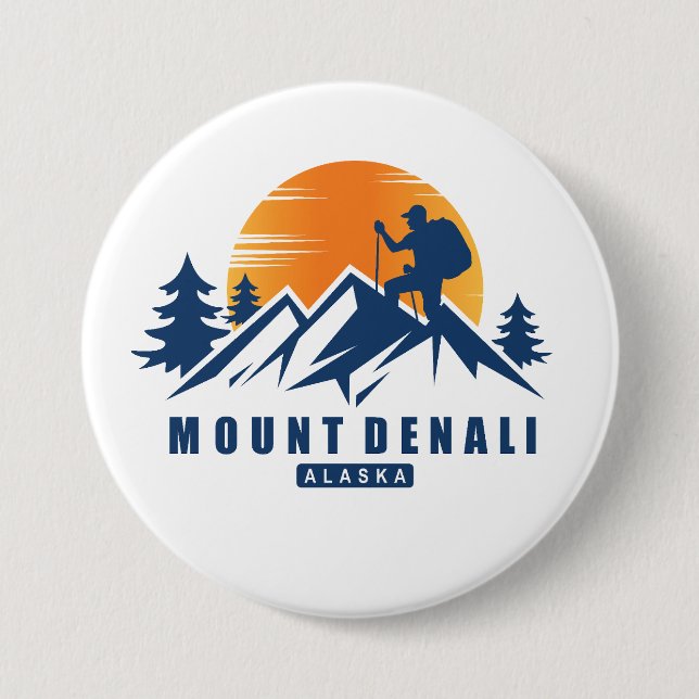 Retro Mount Denali Hike T-Shirt Button (Front)