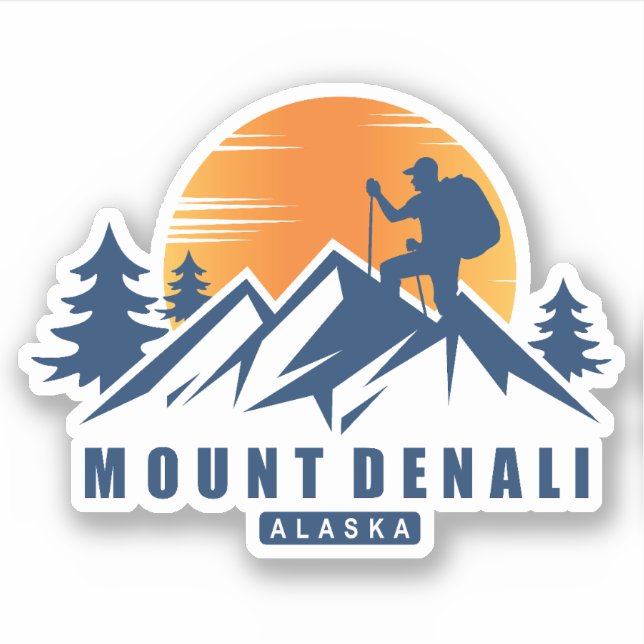 Retro Mount Denali Hike T-Shirt Sticker (Front)