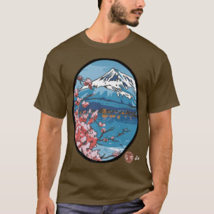 Retro Mount Fuji Japan Art Esthetic Cherry Blosso T-Shirt