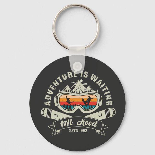 Retro Mount Hood Ski Adventure Keychain (Front)