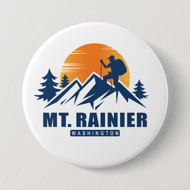 Retro Mount Rainier Hike T-Shirt Button (Front)