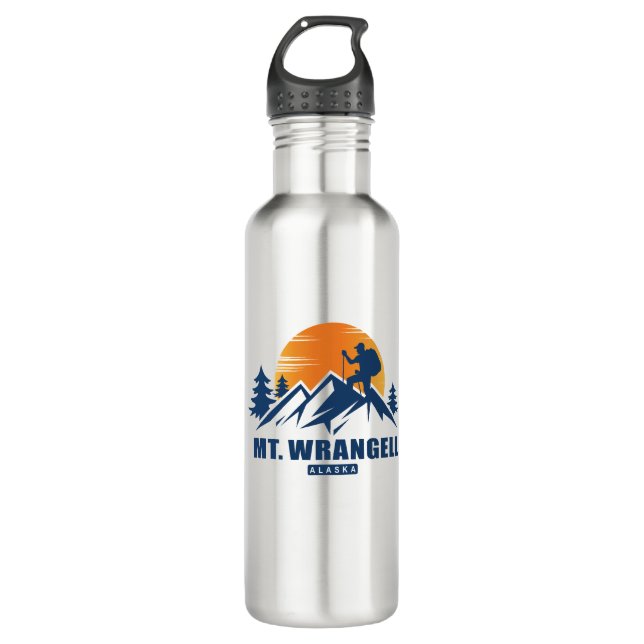 Retro Mount Wrangell Hike T-Shirt Stainless Steel Water Bottle (Front)