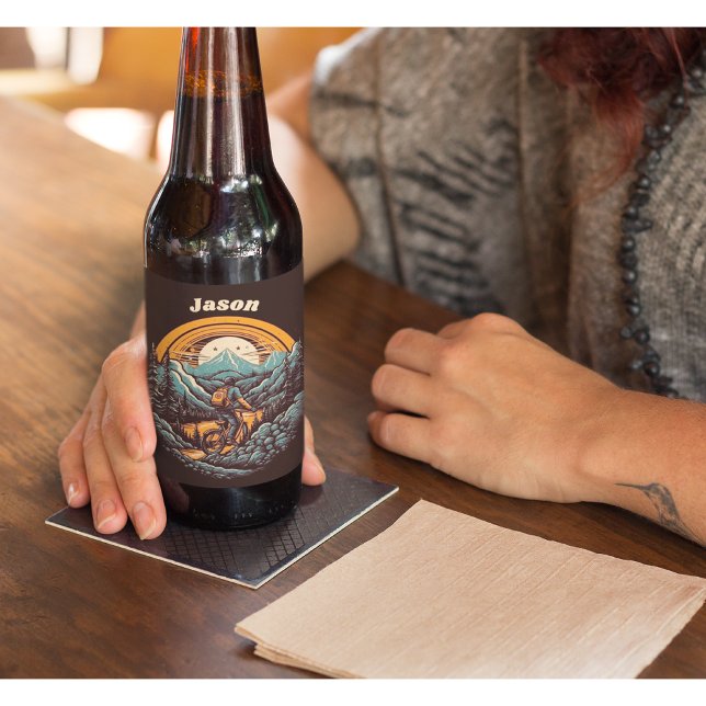 Retro Mountain Adventure Cycling Life, custom Beer Bottle Label (Creator Uploaded)