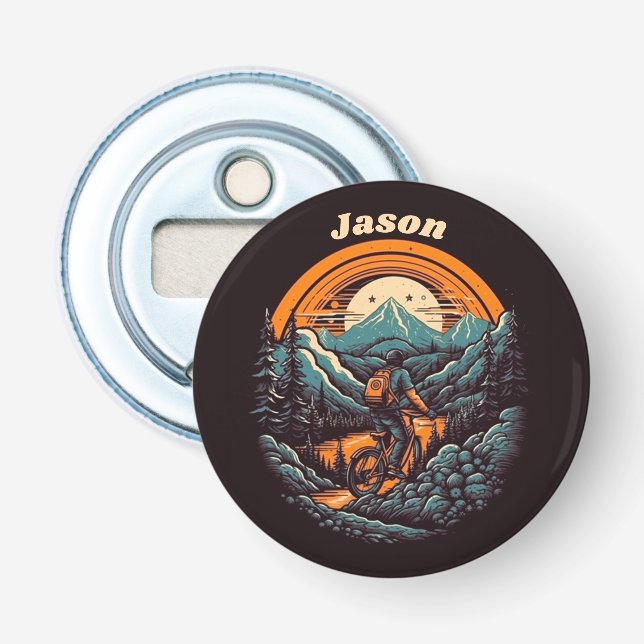 Retro Mountain Adventure Cycling Life, custom Bottle Opener (Front)