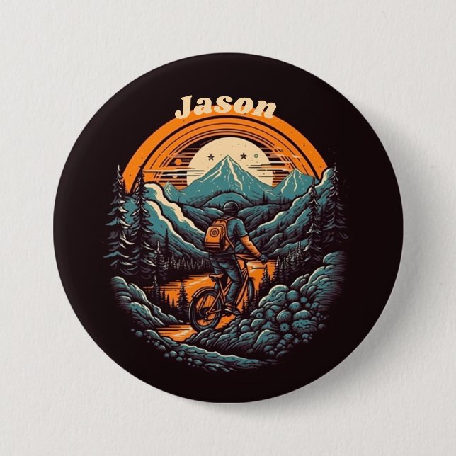 Retro Mountain Adventure Cycling Life, custom Button (Front)