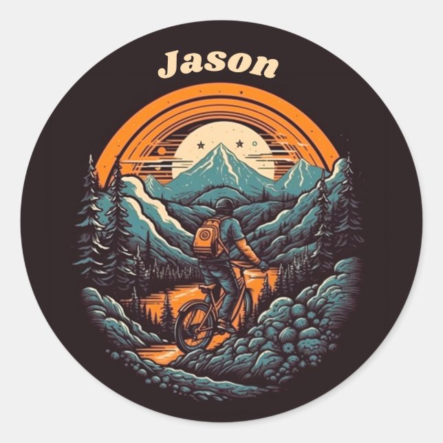 Retro Mountain Adventure Cycling Life, custom Classic Round Sticker (Front)
