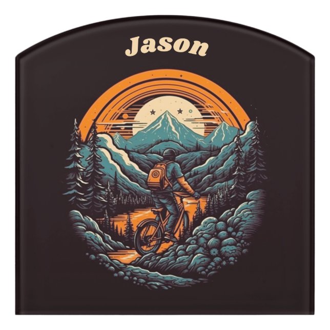 Retro Mountain Adventure Cycling Life, custom Door Sign (Contour Front)