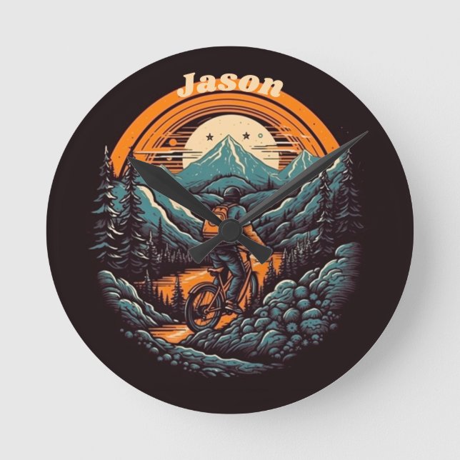 Retro Mountain Adventure Cycling Life, custom Round Clock (Front)