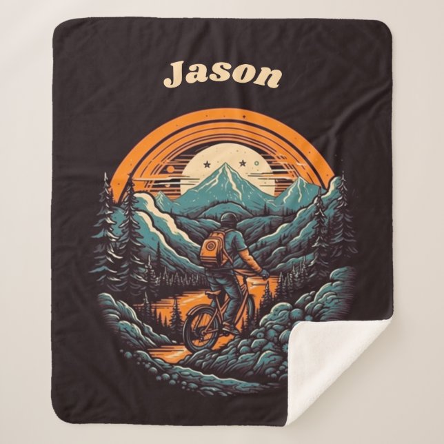 Retro Mountain Adventure Cycling Life, custom Sherpa Blanket (Front)