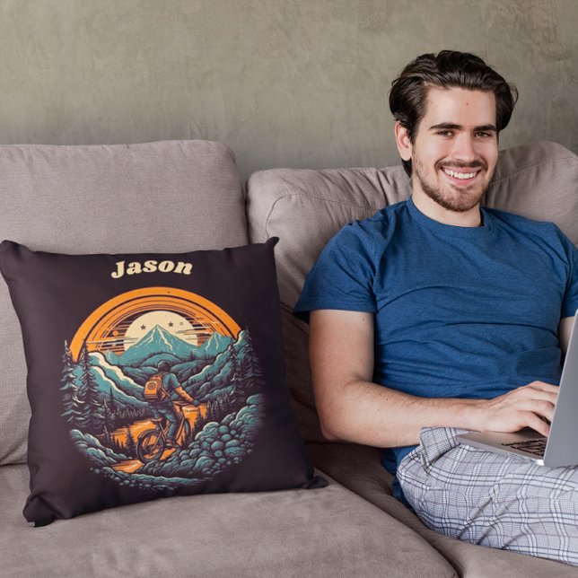 Retro Mountain Adventure Cycling Life, custom Throw Pillow (Creator Uploaded)