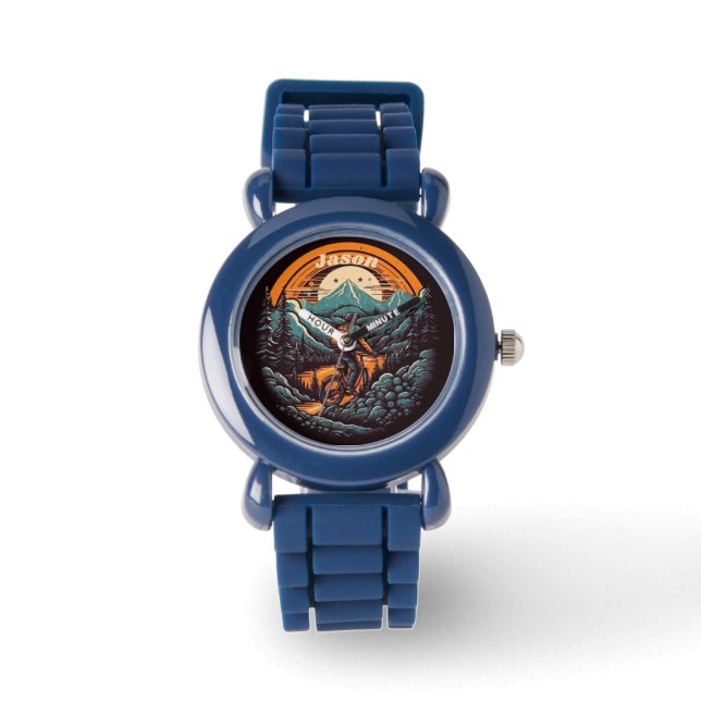 Retro Mountain Adventure Cycling Life, custom Watch (Front)