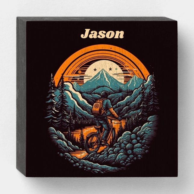 Retro Mountain Adventure Cycling Life, custom Wooden Box Sign (Front Horizontal)