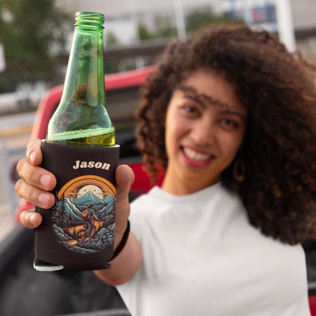 Retro Mountain Adventure Cycling Life Customizable Can Cooler (Creator Uploaded)