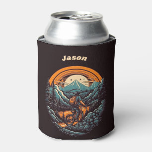 Retro Mountain Adventure Cycling Life Customizable Can Cooler