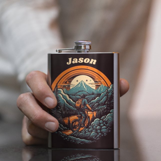 Retro Mountain Adventure Cycling Life Customizable Flask (Creator Uploaded)