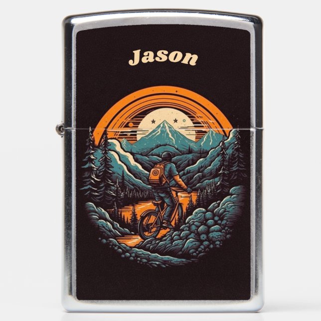 Retro Mountain Adventure Cycling Life Customizable Zippo Lighter (Front)