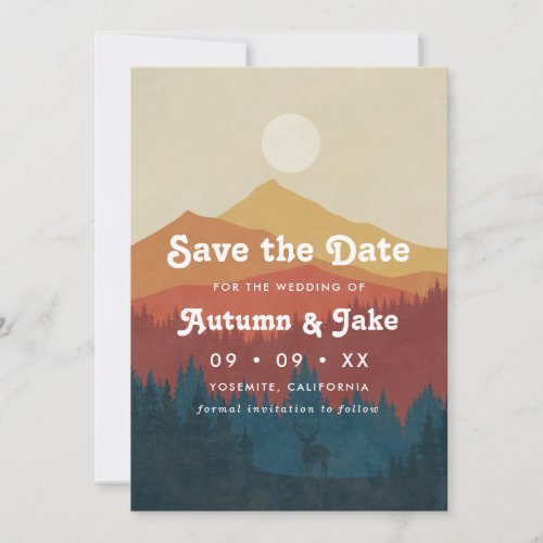 Retro Mountain and Forest Photo Wedding Save The Date