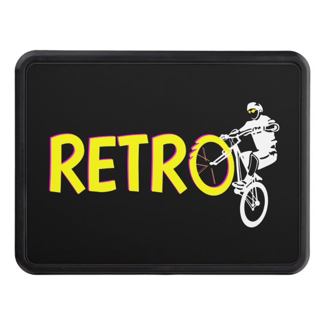 Retro mountain bike rider trailer hitch cover (Front)