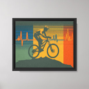 Retro Mountain Biker Heartbeat Canvas Print