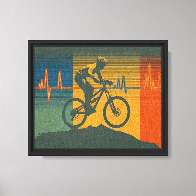 Retro Mountain Biker Heartbeat Canvas Print (Front)