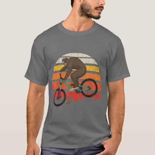 Retro Mountain Biking MTB Funny Bigfoot Riding T_Shirt