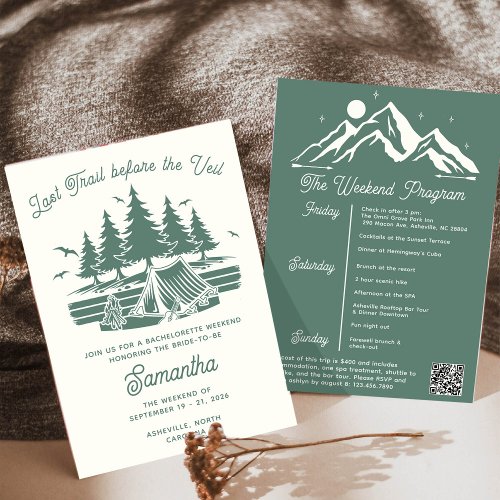 Retro Mountain Camp Bachelorette Itinerary Weekend Invitation