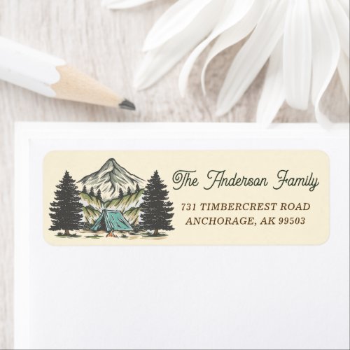 Retro Mountain Camping Birthday Party Label