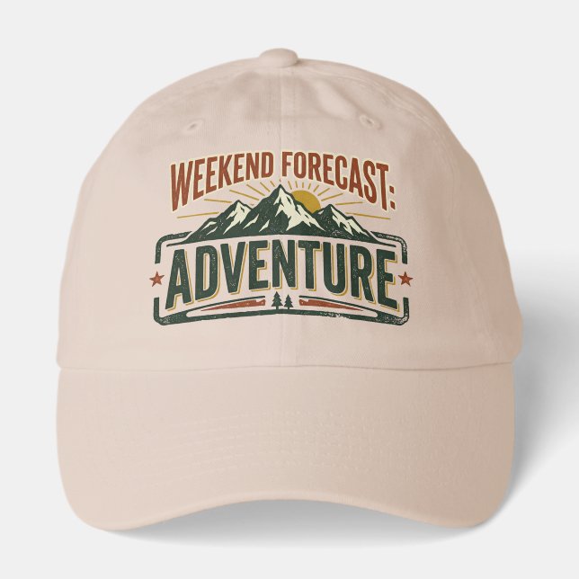 Retro Mountain Camping Weekend Forecast Adventure Hat (Front)