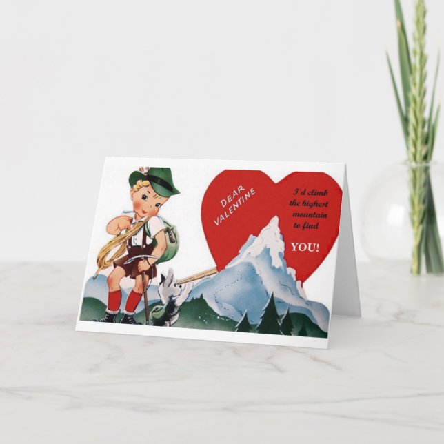 Retro Mountain Climber Valentine's Day Card (Front)