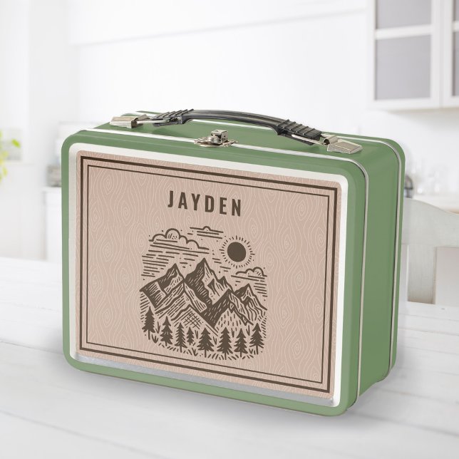 Retro Mountain Custom  Metal Lunch Box (Retro Mountains Custom Metal Lunch Box (shown in green) other color available)