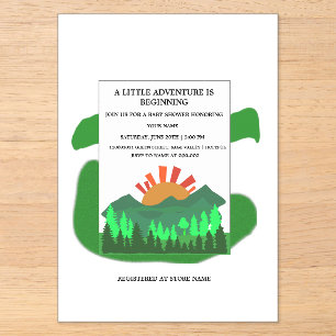 Retro Mountain Forest Baby Shower Invitation Sage