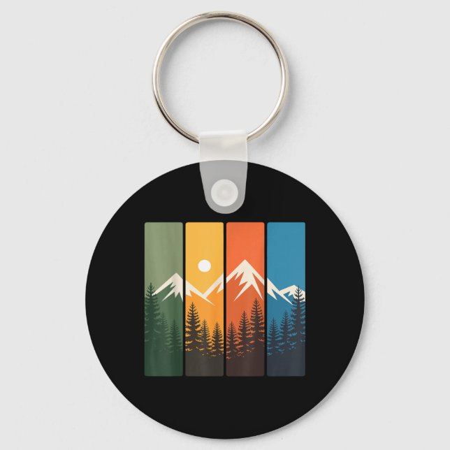 Retro Mountain Forest Sunset Landscape Nature Keychain (Front)