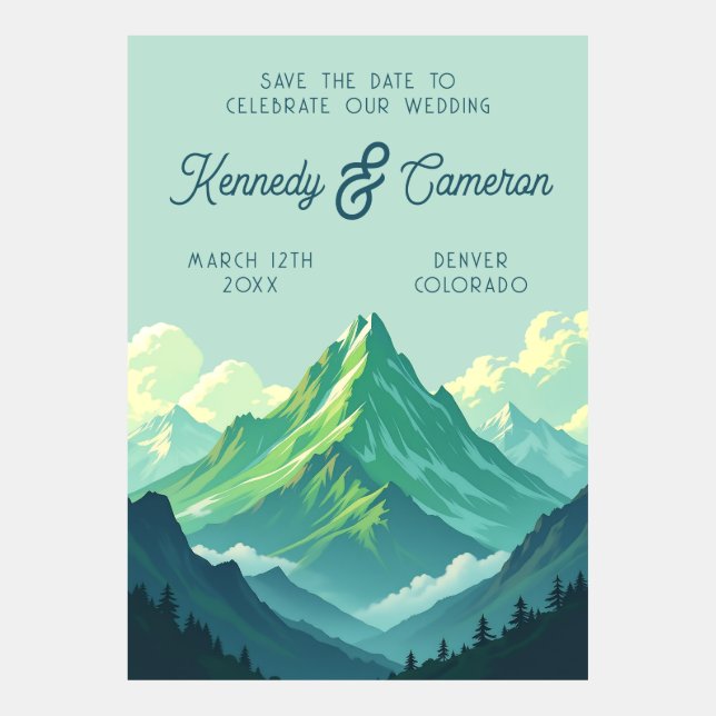Retro Mountain Illustration Wedding Save the Date Invitation (Front)
